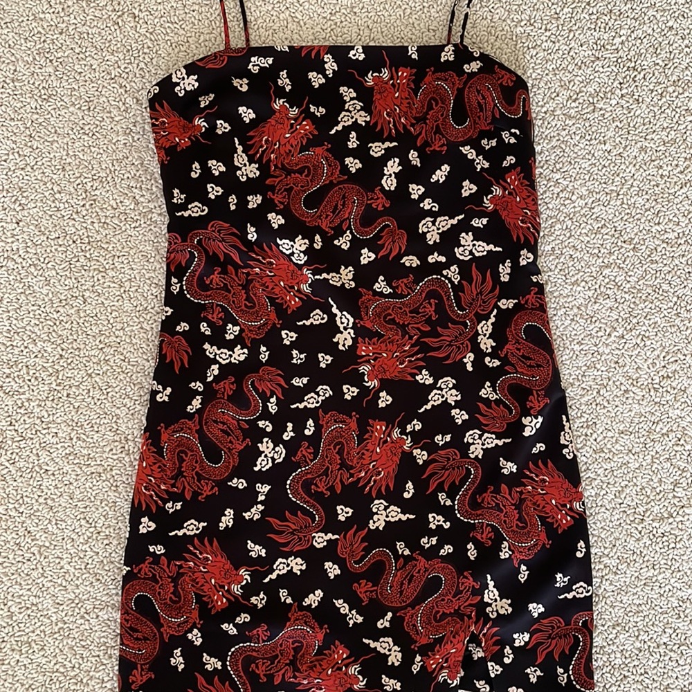 NWT Zara Dragon satin dress black red